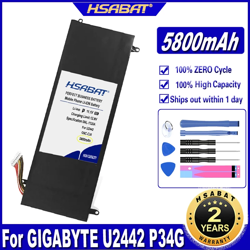 Аккумулятор HSABAT GNC-C30 5800 мач для ноутбука GIGABYTE U2442 U24F P34G U2442N U2442S U2442V U24 U24T U2442T V1 V2 |