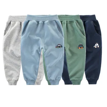 2024 1-9 Years Boy Trousers Children 100% Cotton Car Cartoon Long Sport Pants Baby Kids Spring Autumn Casual Sweatpants 1