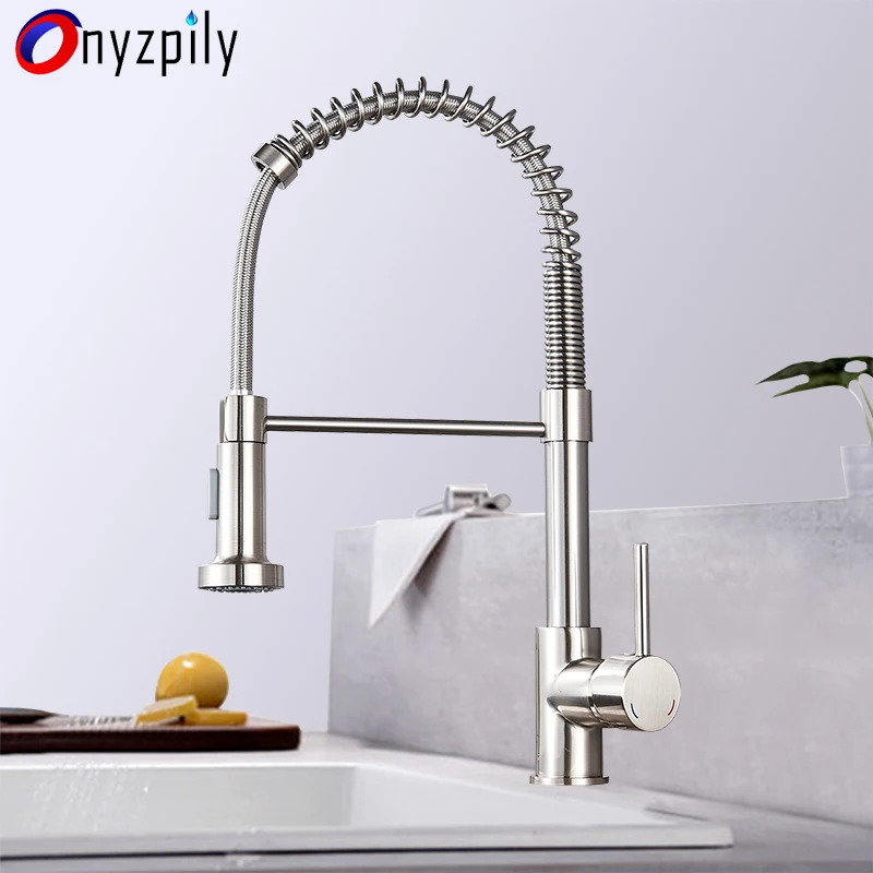 Stainless Steel Kitchen Sink Faucet Pull Down Single Handle Lavatory Faucet Tap 