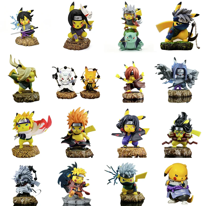 New 24 Style Pokemon Pikachu Cosplay NARUTO Anime Figure Sasuke Kakashi Toy For Children Kawaii Room Decorate Doll Birthday Gift |