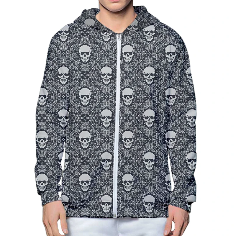 

Черная белая толстовка унисекс с 3D-принтом черепа, роскошная мужская толстовка, пуловер на молнии, повседневная куртка, спортивный костюм в стиле Харадзюку