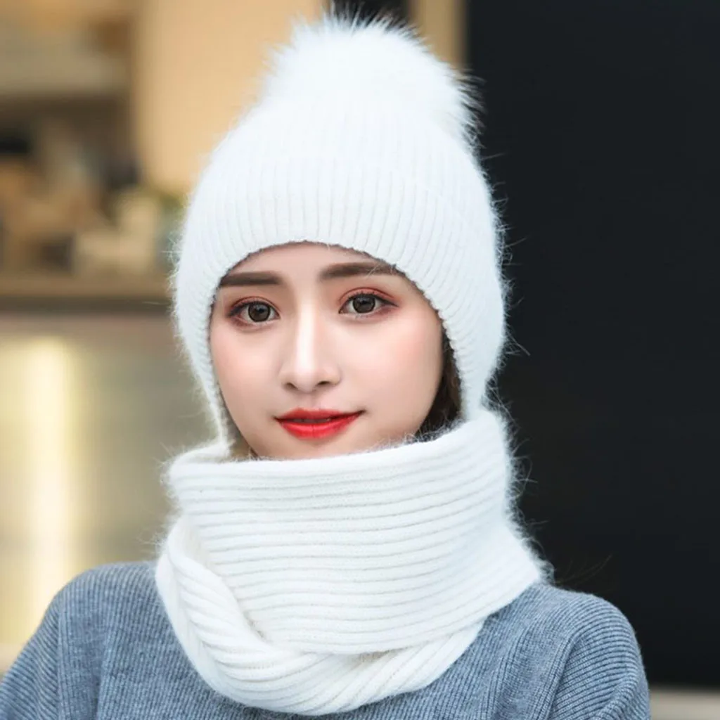 

New Women Fashion Scarf Solid Color Wrap Shawl Loop Scarves With Hat
