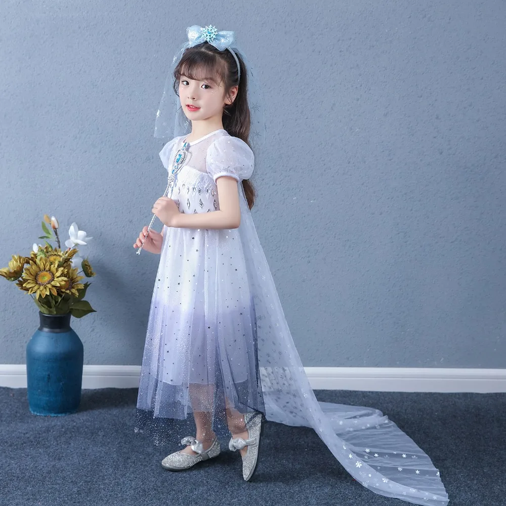 Snow Queen 2 Cosplay Elsa Anna Girls Dress Summer Casual Mesh Princess Dress Party Performance Costume 4-12 Years Kids Dresses