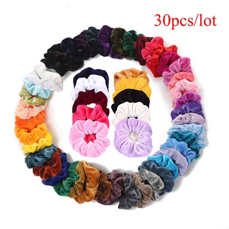 40 Вт, 30 Вт, 20 предметов суперэластичных вельветовых Scrunchies Для женщин красочные резинка для волос для девочек хвост держатель резинка для волос из резинкой женские аксессуары для волос - Цвет: 30pcs random color