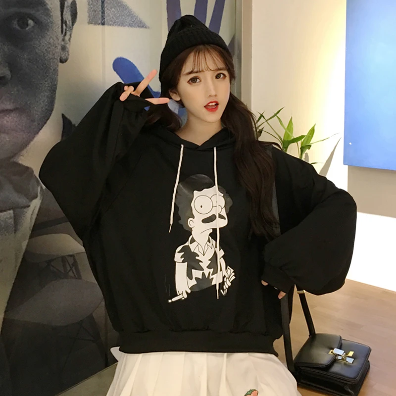 Женские толстовки на осень и зиму в Корейском стиле Ulzzang Harajuku, флисовая толстовка с длинными рукавами, худи для девочек, топы с капюшоном