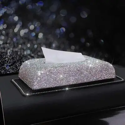 Silver With mat Шикарная Хрустальная автомобильная коробка для салфеток, бумажный чехол для полотенец, чехол для салфеток, алмазные стразы, автомобильные аксессуары для женщин и девушек - Название цвета: Silver With mat