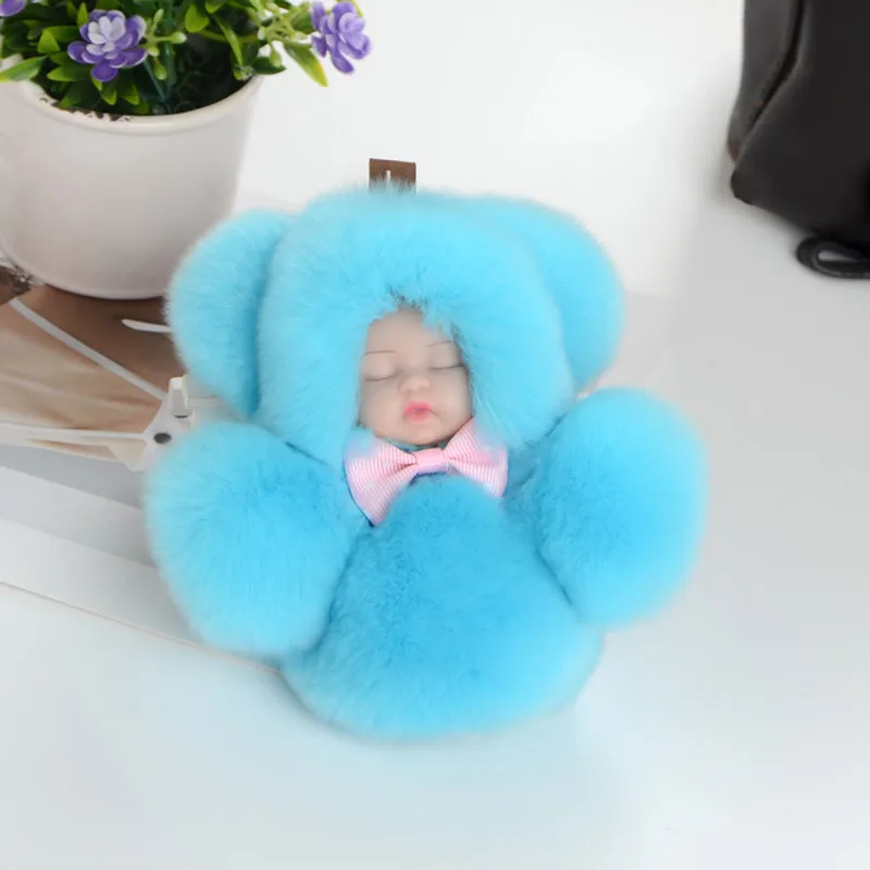 Lake Blue Мода милый спальный Бант Детская кукла брелок из искусственного меха кролика коробка брелок пушистый брелок с помпоном Подарки для женщин и девочек - Цвет: Lake Blue