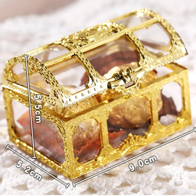 

Hot Sale 20Pcs Top Grade Large Size Treasure Box Gold Transparent Plastic Wedding Gift Boxes Baby Shower Candy Box Jewellery Box