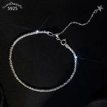 Браслеты из настоящего чистого серебра 925 пробы, браслеты для женщин, ювелирные изделия, простой женский браслет со звездами, браслет на руку