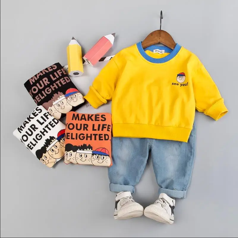 2019 г. новая весенняя детская хлопковая Спортивная одежда для мальчиков Модная брендовая футболка для малышей, штаны 2 шт./компл., спортивные