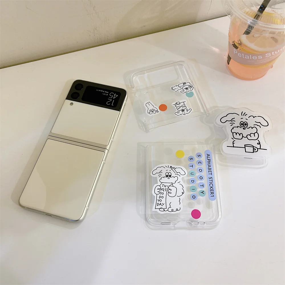 galaxy flip3 case New Hard PC Phone Capa Case For Samsung Galaxy Z Flip3 5G Korea Cute Cartoon Dog Holder Funda Para Cover For Galaxy Z Flip 1 2 galaxy flip3 case