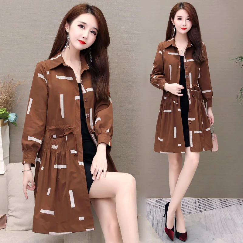 Photo Shoot Autumn New Style Fat Mm Large Size WOMEN'S Windbreaker Mid-length Popular Korean-style Waist Hugging Coat Women
