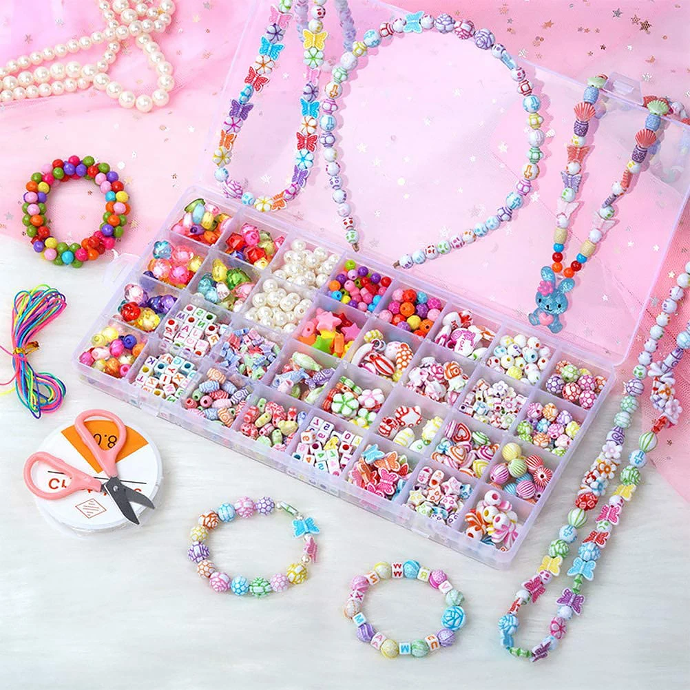 Arts and Crafts for Kids Ages 8-12 Girls Drawing Kids Arts and Crafts Ages 4-8 Pieces Acrylic Beads Multicolor Acrylic Round Loose Beads for Bracelets