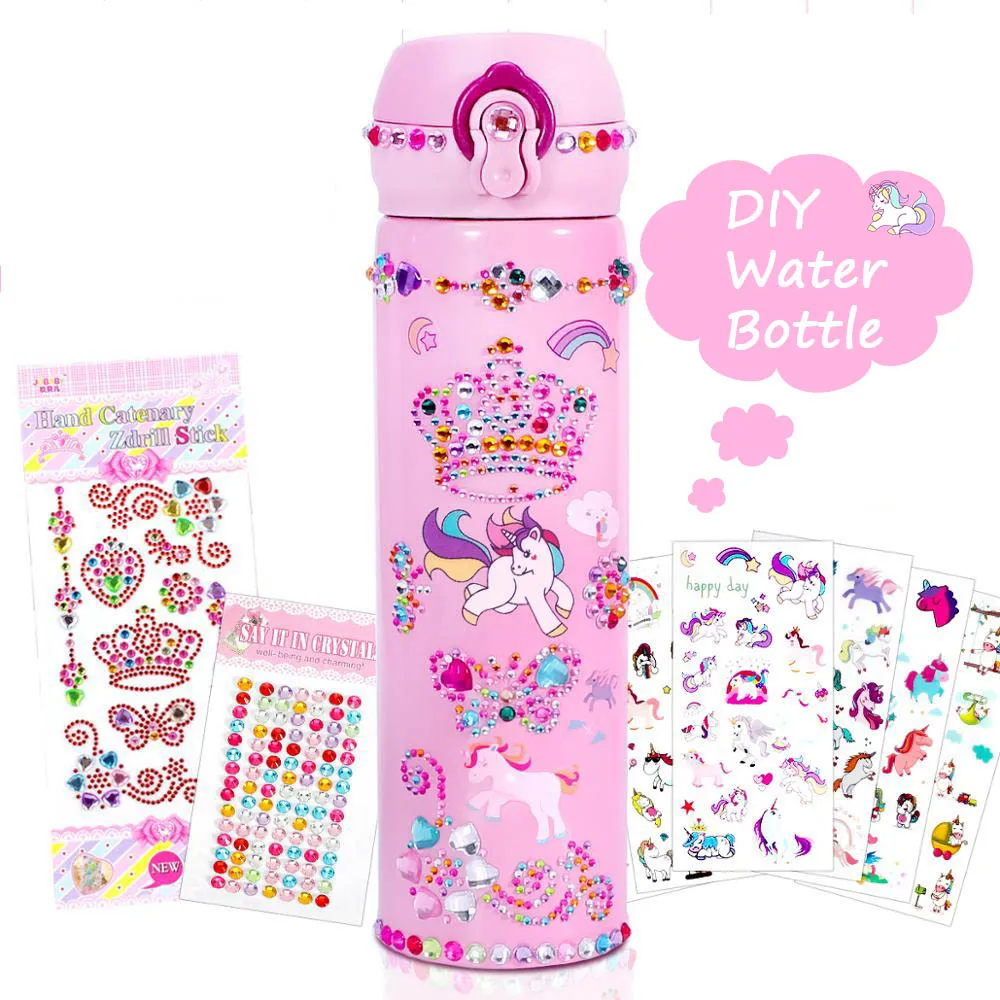 Unicorn Kids Water Bottle Diy Craft Kit Diamond Stickers Decor 500ml  Stainless Steel Thermos Daughter Child Thermo School Gifts - Water Bottles  - AliExpress