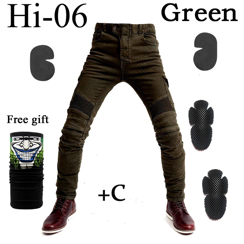 Мото rcycle джинсы новые армейские зеленые UBS-06 джинсы мужские мото rcycle джинсы защита Экипировка мото брюки UBS-06 гонки - Цвет: Hi-06 green  C