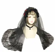 2 Слои Роза бусины из искусственных материалов с украшением в виде цепочки на свадьбу, с цветочным узором, кружевное платье обод черный Отделка: тюль, сетка, повязка на голову для Для женщин Косплэй Вечерние