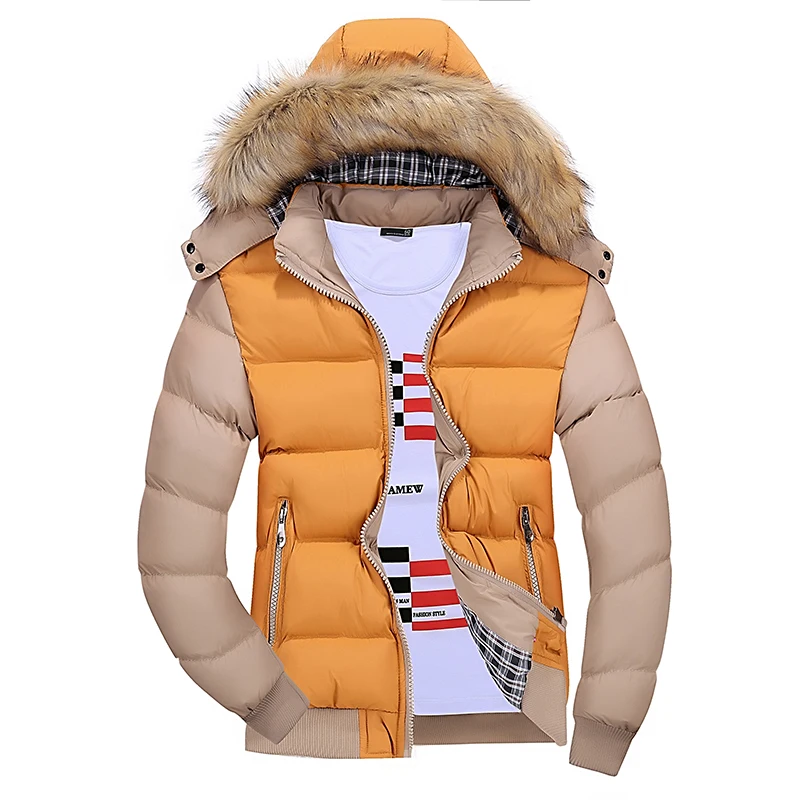 Мужские зимние куртки, толстая парка с капюшоном и меховым воротником, мужские пальто, повседневные мужские куртки с подкладкой, мужская теплая одежда, военная качественная одежда K230 - Цвет: YELLOW KHAKI