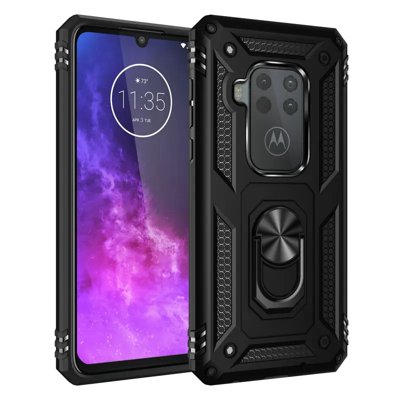 

for Motorola One Zoom Moto One Zoom Pro Metal Ring Hard Phone Case for Motorola One Action Moto One Action Armor Case Back Cover