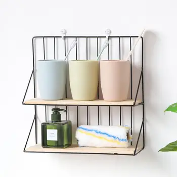 

Iron Wooden Decorative Wall Shelf Storage Rack Organization for Kitchen Room DIY Wall Decoration Holder Home Decor Organizer