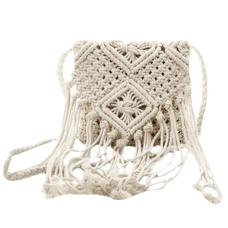 White BEAU-Fringe Tassel сумка через плечо тканая ручная работа Бохо пляжная дорожная сумка для женщин - Цвет: White