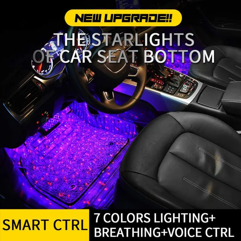 Автомобильный светильник для окружающей среды, напольный светильник для ног, для дыхания музыки, голосовое управление, светодиодный, цветной, звездный, RGB, автомобильная декоративная лампа