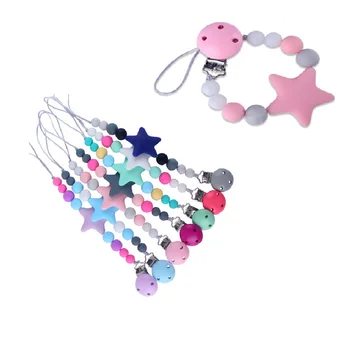 

Silicone Pacifier Clips Chain Colorful Beads Star Pacifier Holder Teether Chain Anti-lost For Baby Kids Gift