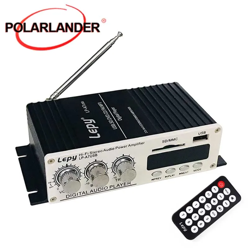LP-A7 USB Hi-Fi стерео аудио усилитель FM MP3-плеер 2 канала с USB/SD портом и пультом дистанционного управления Автомобильные усилители
