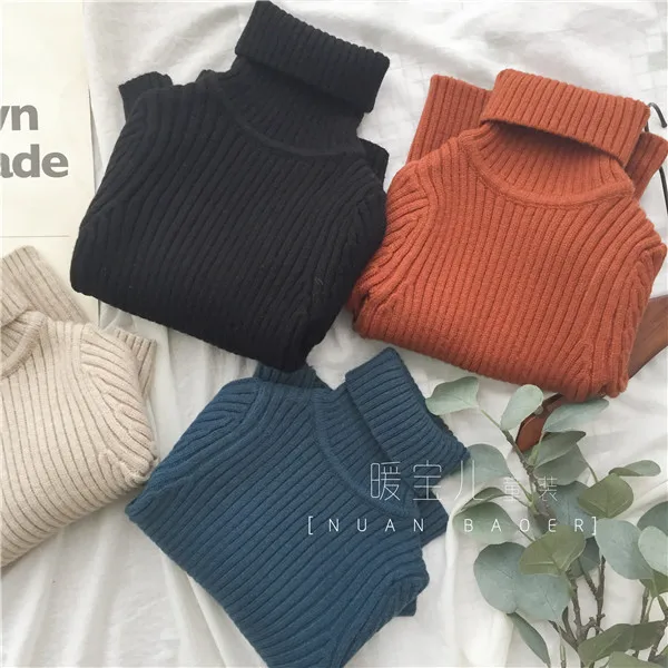Winter Korean-style New Style Girls High Collar Sunken Stripe Elasticity Slim Fit Sweater My9006