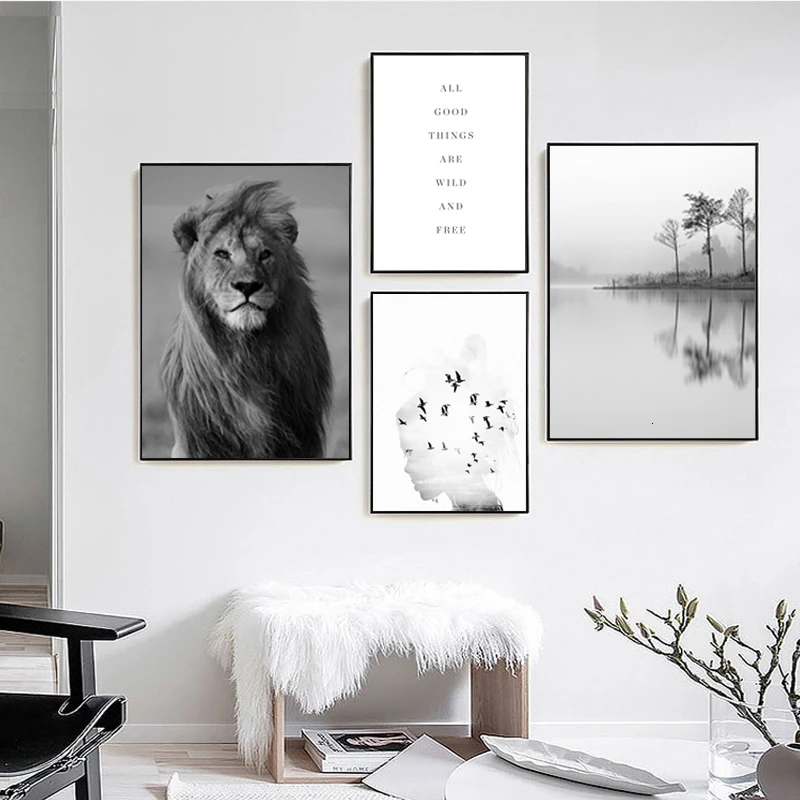 

Scandinavia Design Lion Landscape Gallery Canvas Painting Wall Art Interior Pictures Posters Prints for Living Room Home Decor
