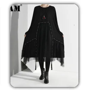 [EAM] Loose Fit Tassels Split Big Size Jacket New Turtleneck Long Sleeve Women Coat Fashion Tide Autumn Winter 1M630