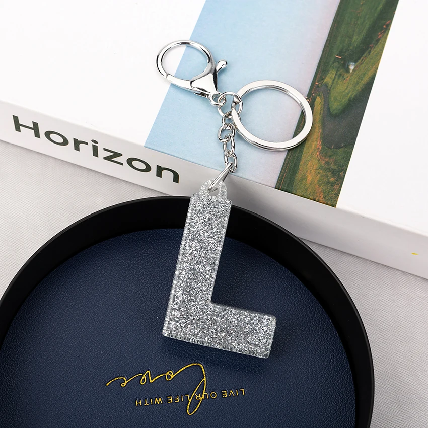 1PC Women Keychains  Handbag  Car Pendants 26 English Letter Keyring  Charms   Glitter Resin Word