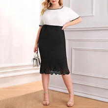Мода плюс размер кружевная юбка для женщин Летняя натуральная эластичная талия Женская юбка Повседневная облегающая винтажная прямая женская юбка