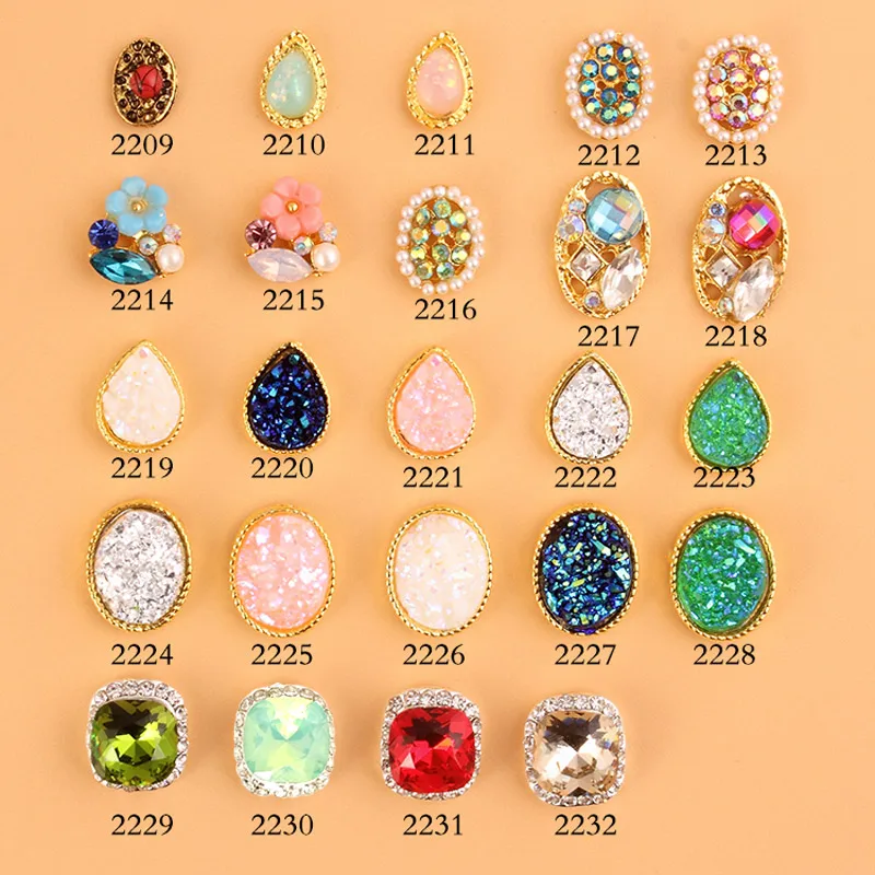 Estilo de Jóias de Unhas Arte do Unha Tendência Japonesa Mais Recente Metal Moldura Pérola Minério Crack Pedra Design 3d Liga Jóias 2209-2232 100 Pçs
