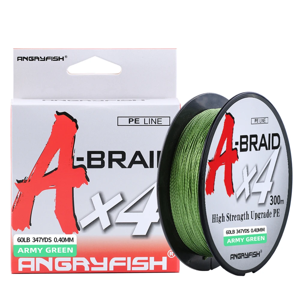 Angryfish леска плетеная рыболовная леска 4 нити PE многофиламентная леска супер Strong15-80LB a-оплетка 327 ярдов/300 м - Цвет: Army Green