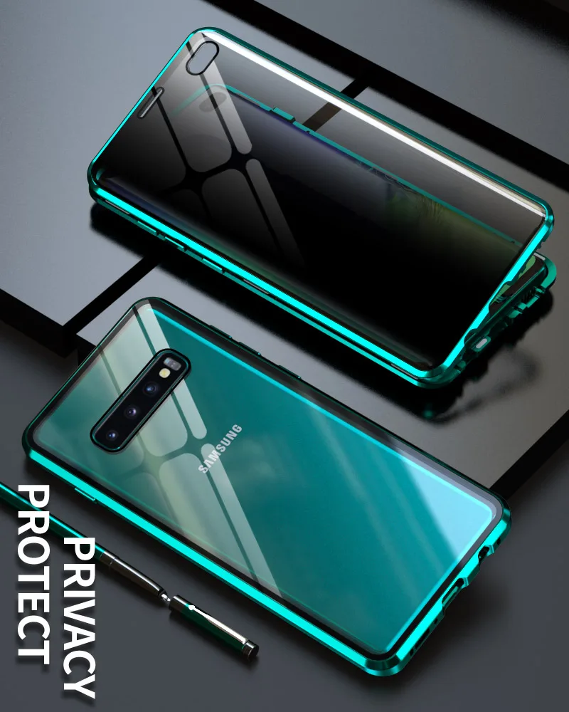 Магнитный чехол для samsung Galaxy S10 S9 S8 Plus, магнитный металлический двухсторонний чехол из закаленного стекла для samsung S10 Plus