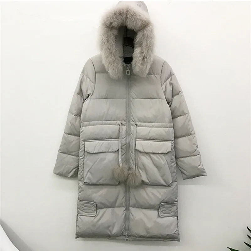 Real Down Winter Coat Fox Fur Collar White Duck Down Jacket Thick Women ...