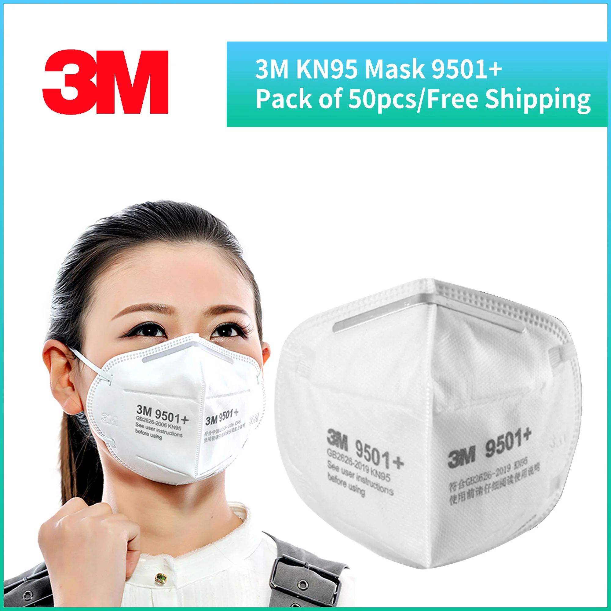 

50pcs/Lot 3M KN95 9501+Anti-particulate Matter Anti PM2.5 Smog Protective Industrial Dust Influenza Virus venom Mask