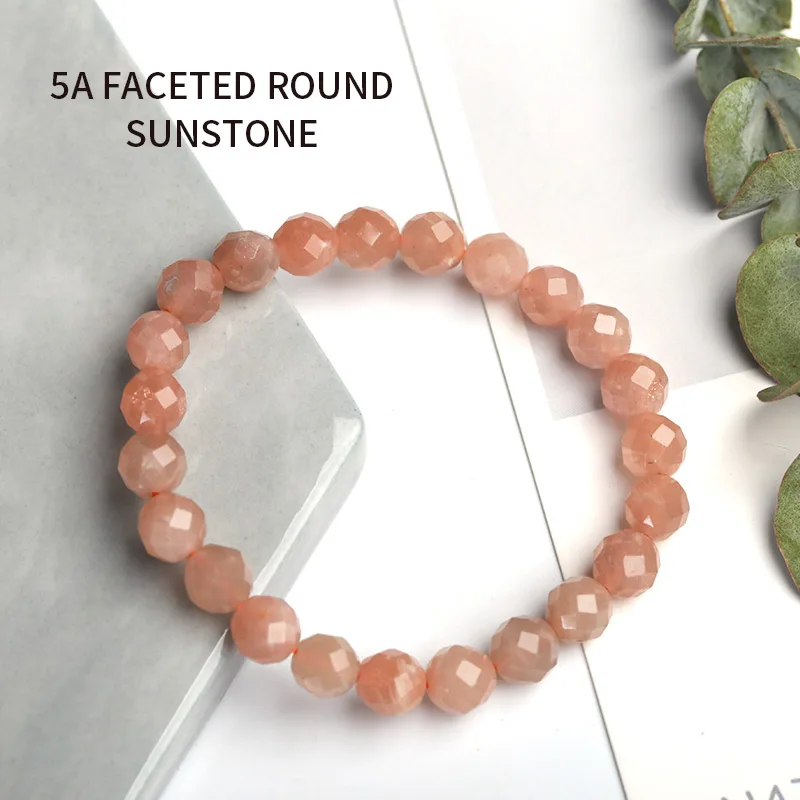 JD AAAA 5-10 мм натуральный граненый темно-оранжевый камень Sunstone Круглый бисер ювелирные изделия Высокое качество блестящие эластичные браслеты - Окраска металла: 5A Sunstone