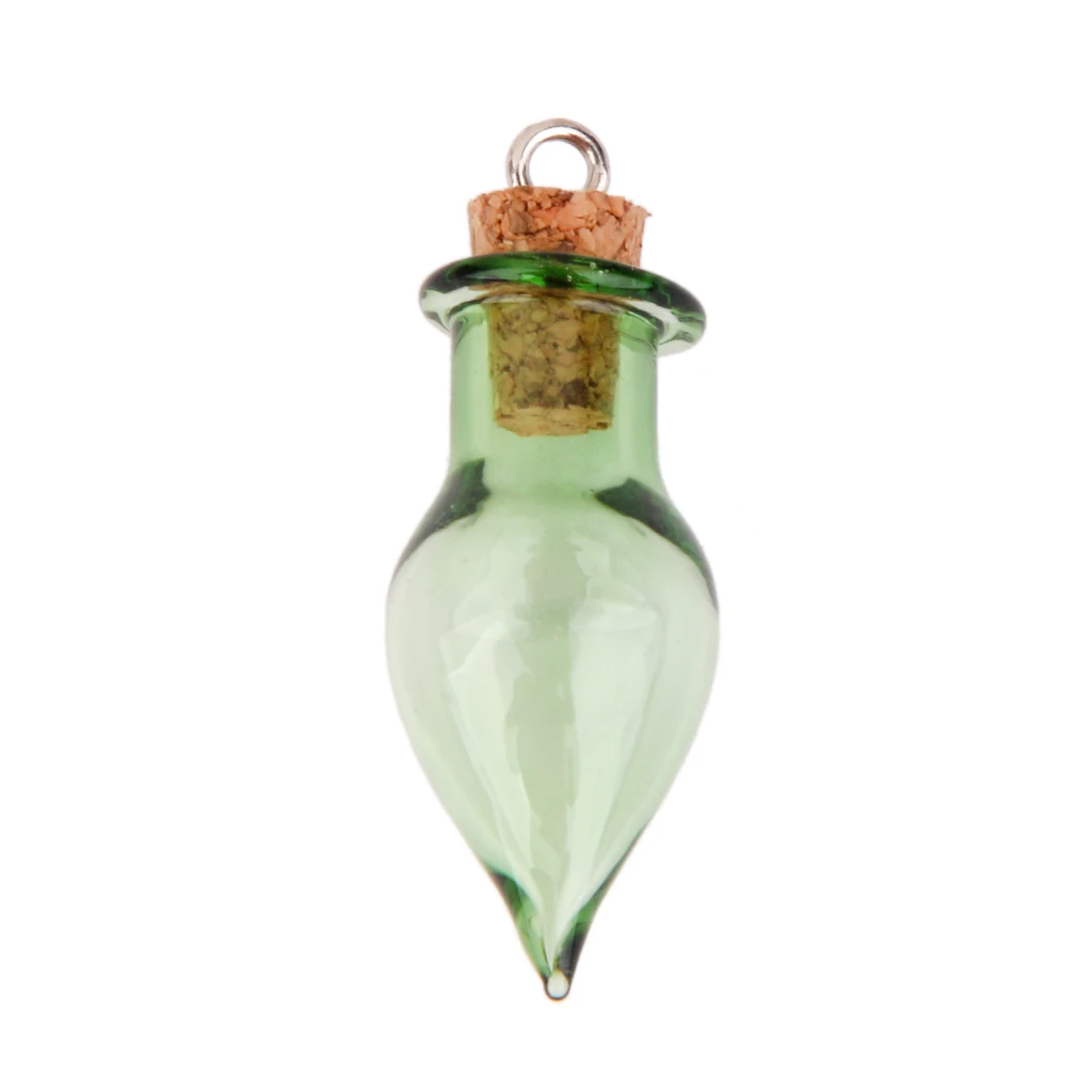 10 Glass Cork Tear Drop Jars Vial Wishing Bottles w/ Loop DIY Pendant Green