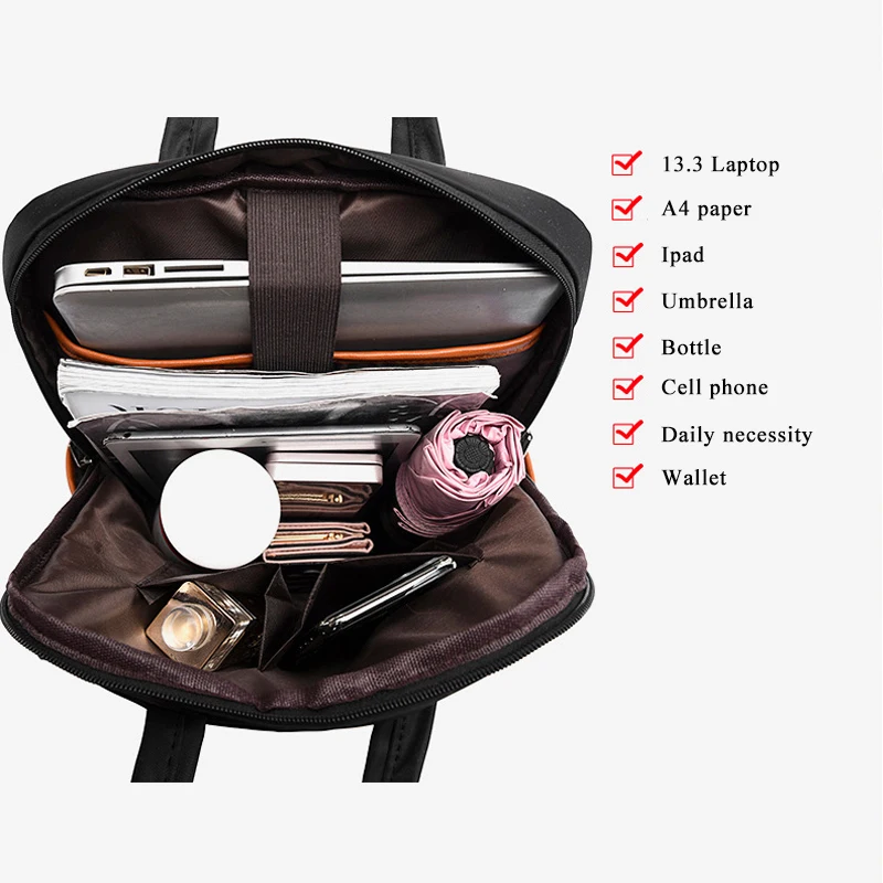 ZWBP Female The Oxford Cloth Laptop Bag Simple Leisure Backpack Garment Bags for Travel Color : Black, Size : Free Size 