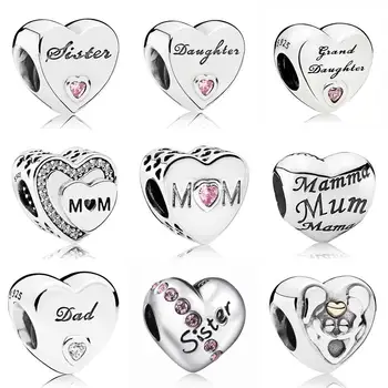 

Sisters Daughter's Granddaughter's Dad's Mother's Love Heart Beads Fit Bracelet 925 Sterling Silver Bead Charm Jewelry
