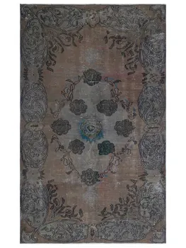 

Brown wool rug, overdyed Turkish handmade rug, antique rug floral rug 1078
