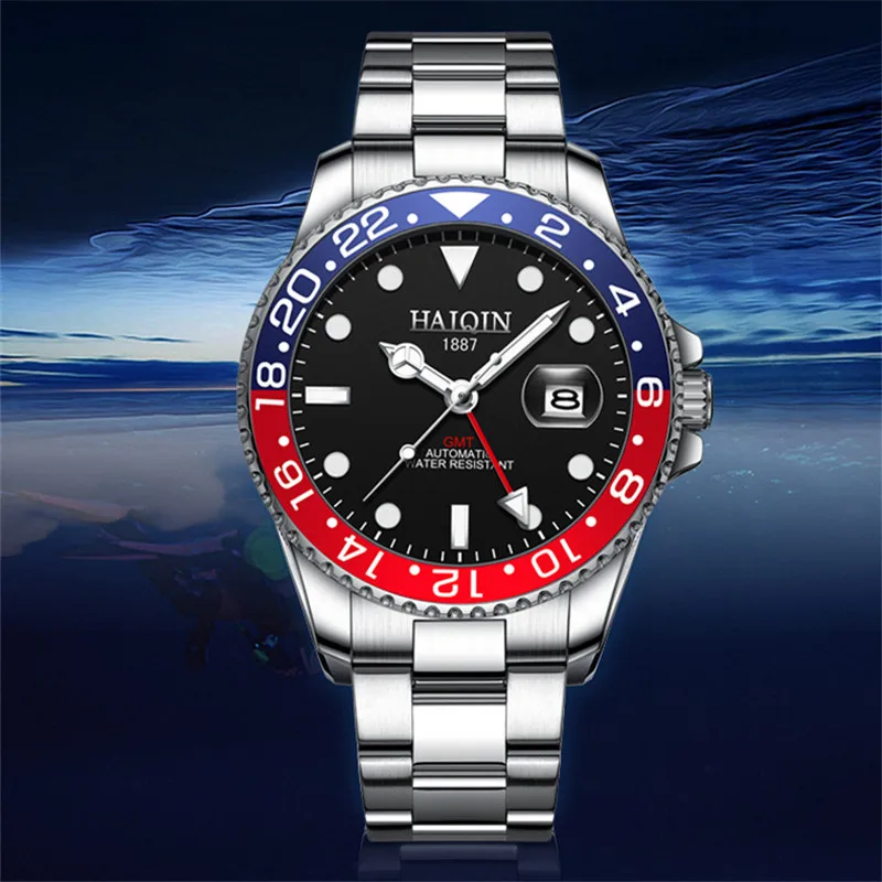 

2020 HAIQIN Top Brand Automatic Mechanical Men Watch 100M Waterproof Male Sports Wrist Watch Stainless Steel Relogio Masculino