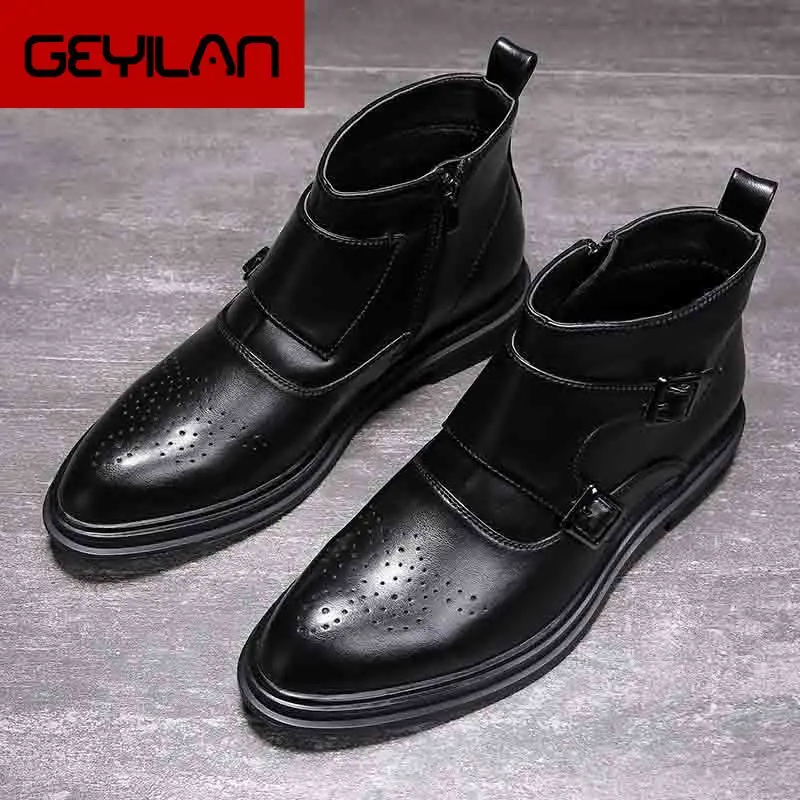 

New British Men Shoes Genuine Leather Spring Autumn Fashion Vintage Ankle Boots Dress Loafers Dress Brogue Basic Boots