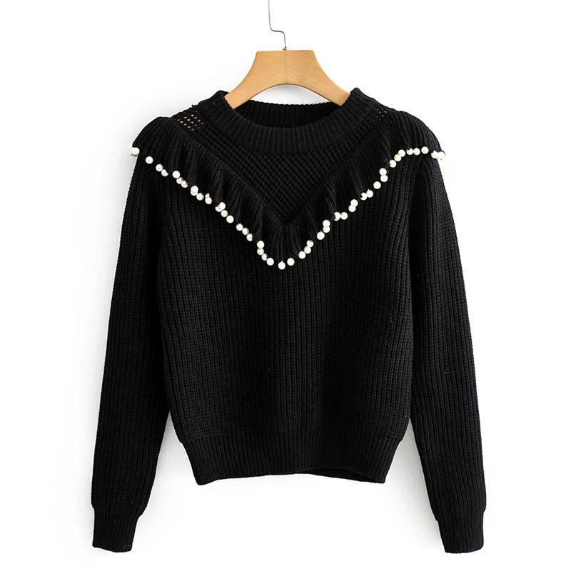

AGong O Neck Sweaters Women Fashion Solid Pearl Cascading Sweater Women Elegant Long Sleeve Sweaters Female Ladies JL
