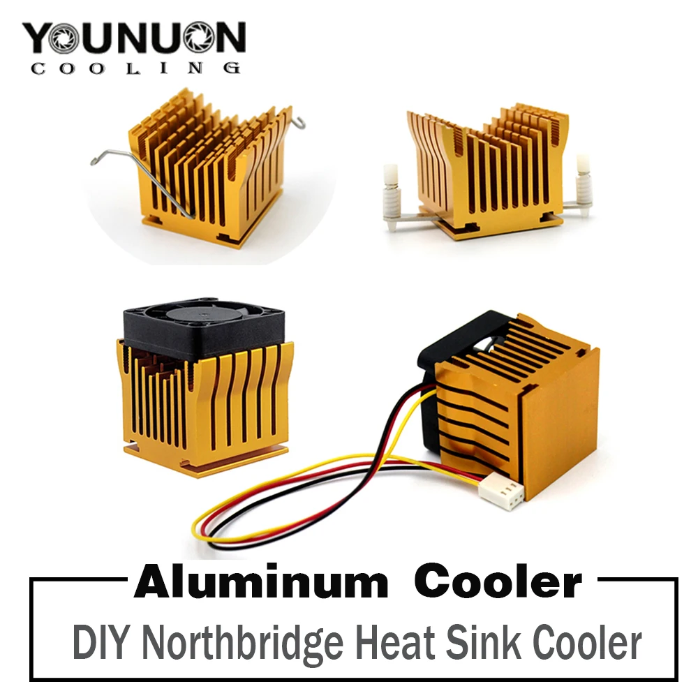 Radiador de Alumínio Dourado do Dissipador de Calor de Northbridge Faça Você Mesmo com fã de 40 mm 12v 40x40x10 mm 40x40x20 mm Ventilador de Refrigeração