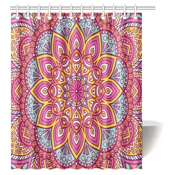 

Mandala Decor Shower Curtain, Traditional Mystical Oriental Mandala Yantra Inspired Sacred Geometry Pattern Fabric Bathroom