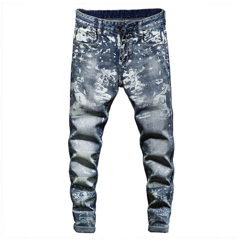 Sokotoo Men's snow washed printed stretch denim jeans Fashion slim fit pencil pants Trousers Sokotoo Men's snow washed printed stretch denim jeans Fashion slim fit pencil pants Trousers