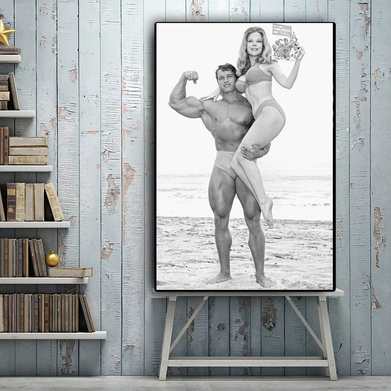 

Bodybuilding Arnold Schwarzenegger And Sexy Girl Art Canvas Poster Painting Wall Picture Print Gym Home Bedroom Decor Framework