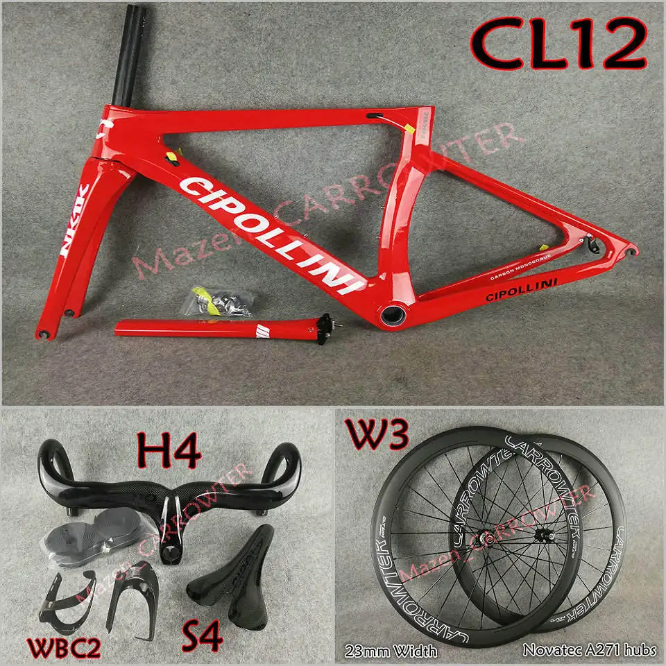 Красный с белым логотипом T1000 3K Cipollini NK1K карбоновые рамы для дорожного велосипеда, руль, седло для бутылки, клетки 50 мм, карбоновые колеса A271, ступицы - Цвет: Packaged for sale